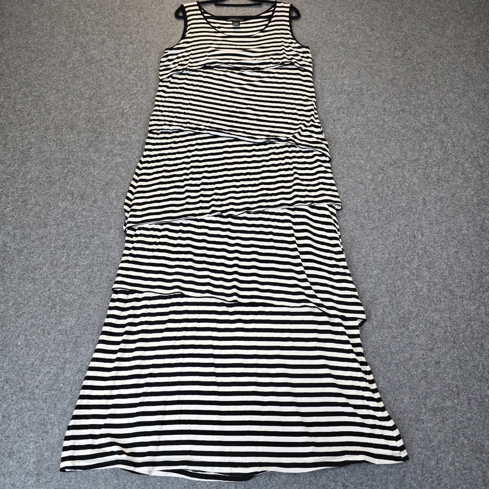 Design History Long Maxi Dress Women's XL Black White Striped Tiered Round Neck